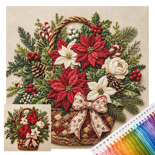Weihnachtsblumenkorb – Vollständiges 11CT Stempel-Kreuzstichset 45x45CM – Huacan