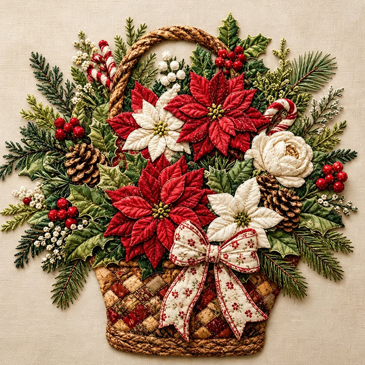Christmas Flower Basket - Full 11CT Stamped Cross Stitch 45x45CM - Huacan