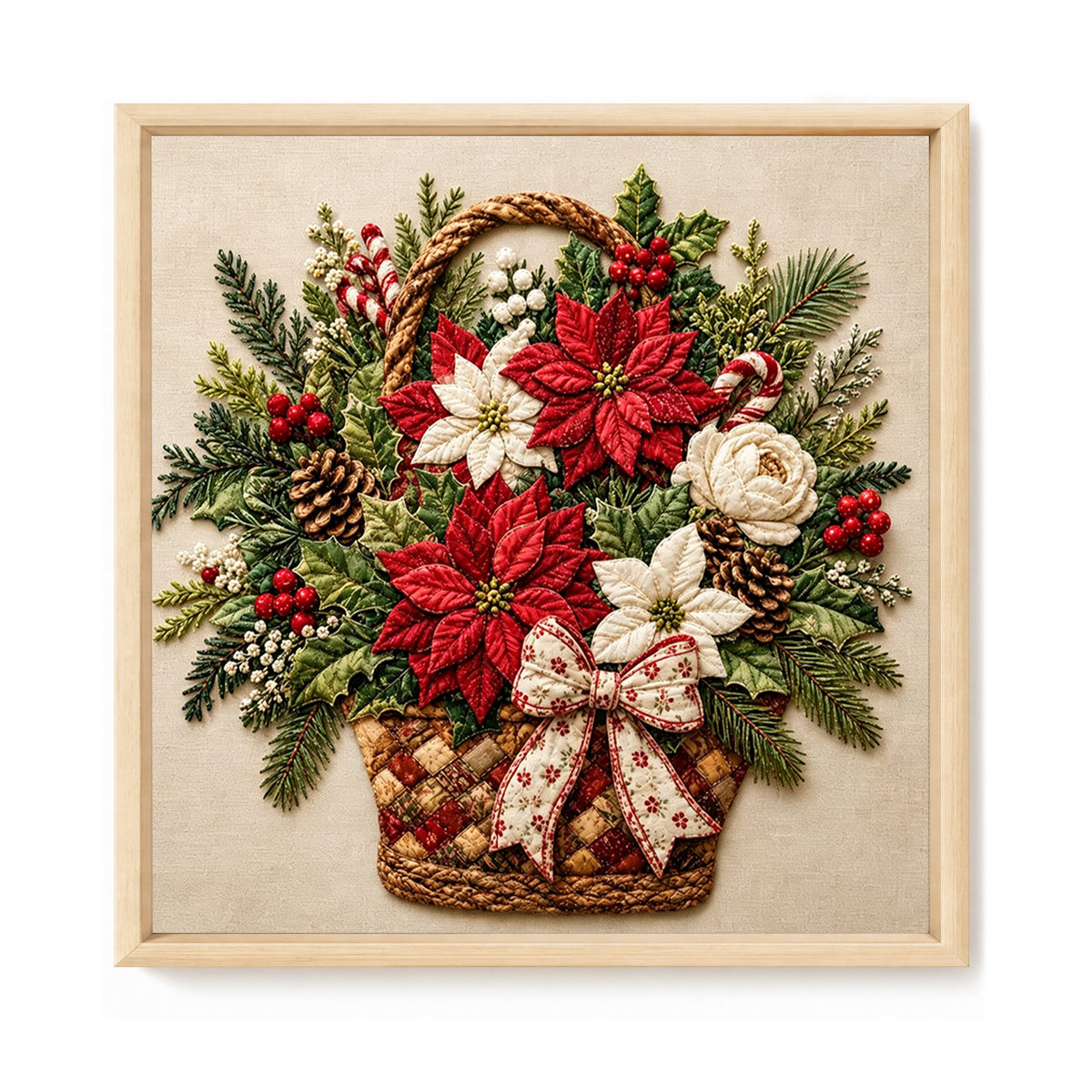 Christmas Flower Basket - Full 11CT Stamped Cross Stitch 45x45CM - Huacan