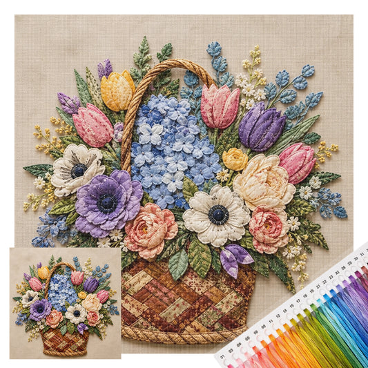 Blütenkorb – Vollständiges 11CT Stempel-Kreuzstich-Set 45x45CM – Huacan