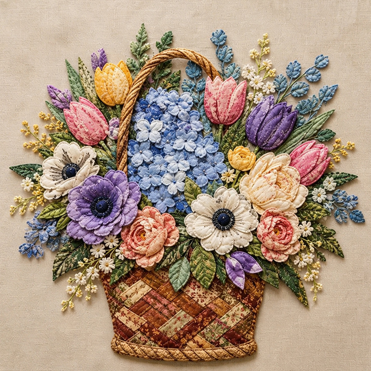 Blütenkorb – Vollständiges 11CT Stempel-Kreuzstich-Set 45x45CM – Huacan