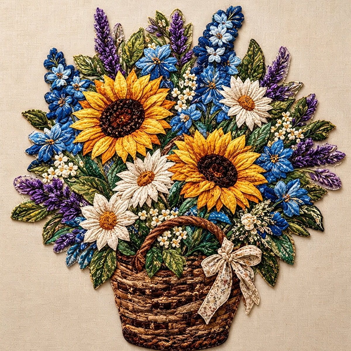 Sonnenblumen-Blumenkorb - Vollständiges 11CT Stanz-Kreuzstich-Set 45x45CM - Huacan