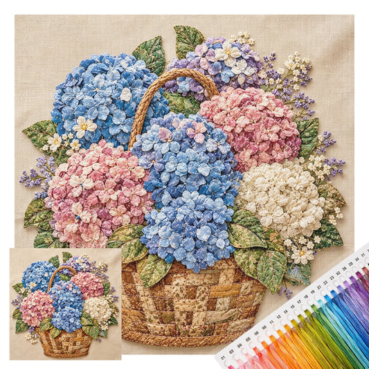 Hortensienkorb – Vollständiges 11CT gestempeltes Kreuzstich-Set 45x45CM – Huacan