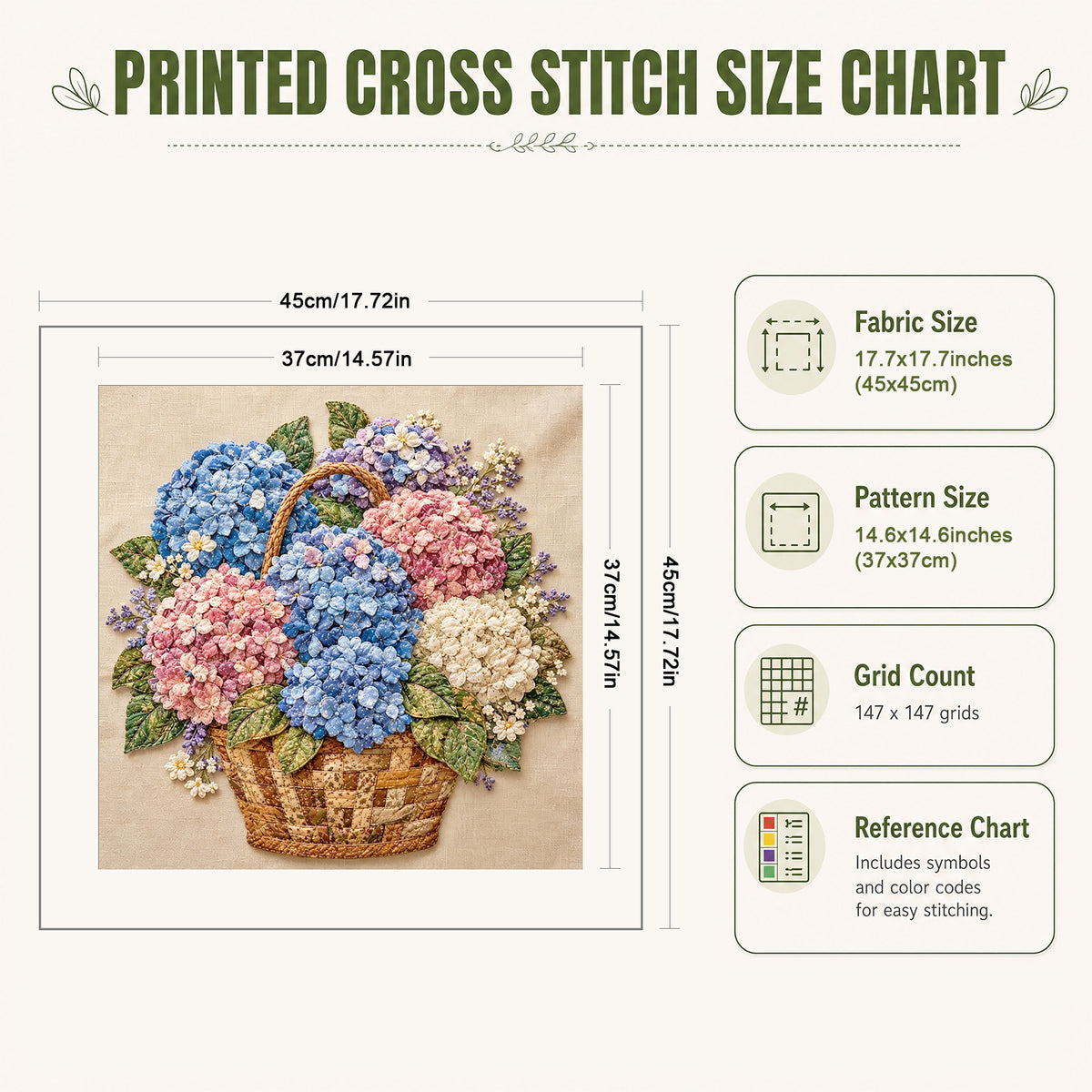 Hydrangea Basket - Full 11CT Stamped Cross Stitch 45x45CM - Huacan