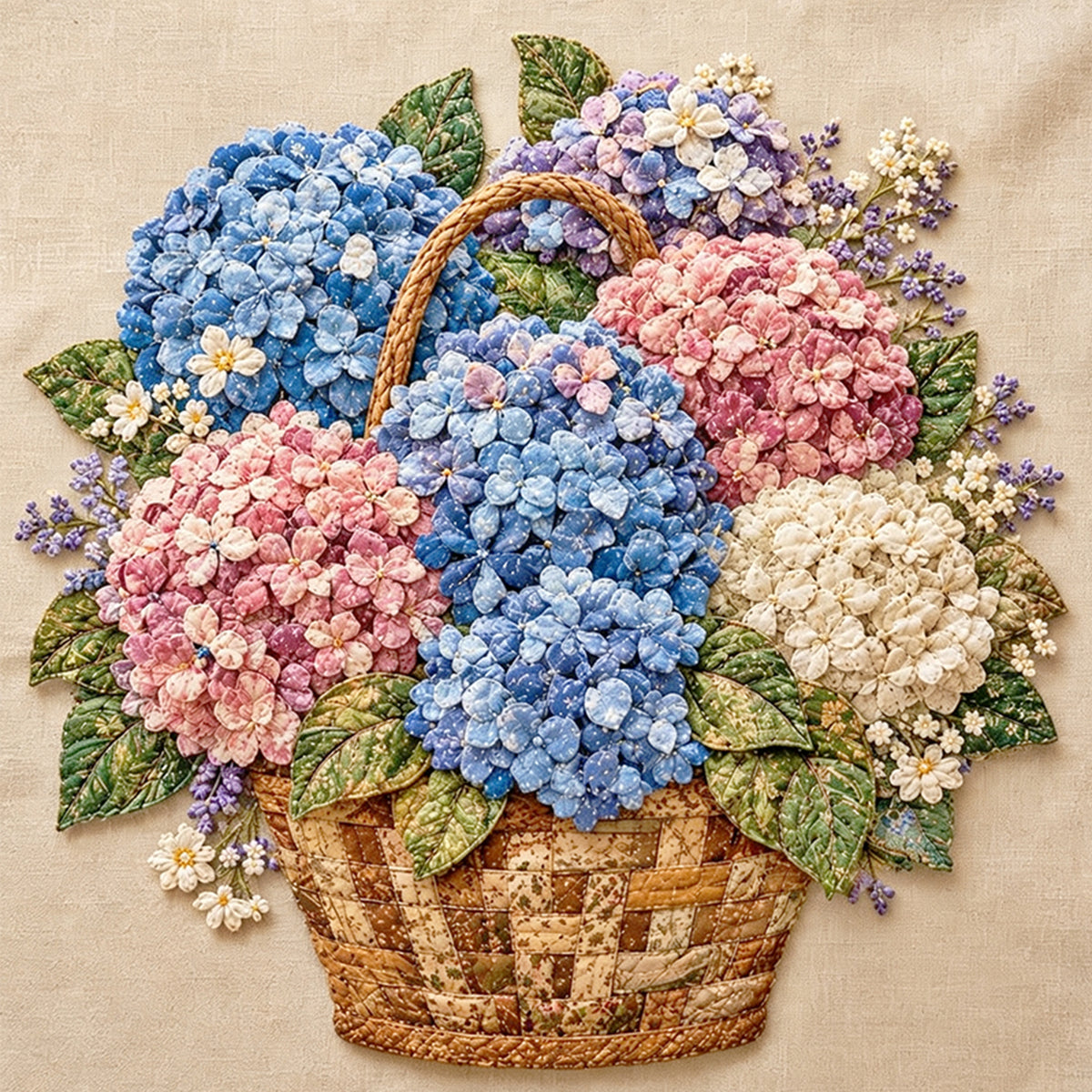Hydrangea Basket - Full 11CT Stamped Cross Stitch 45x45CM - Huacan