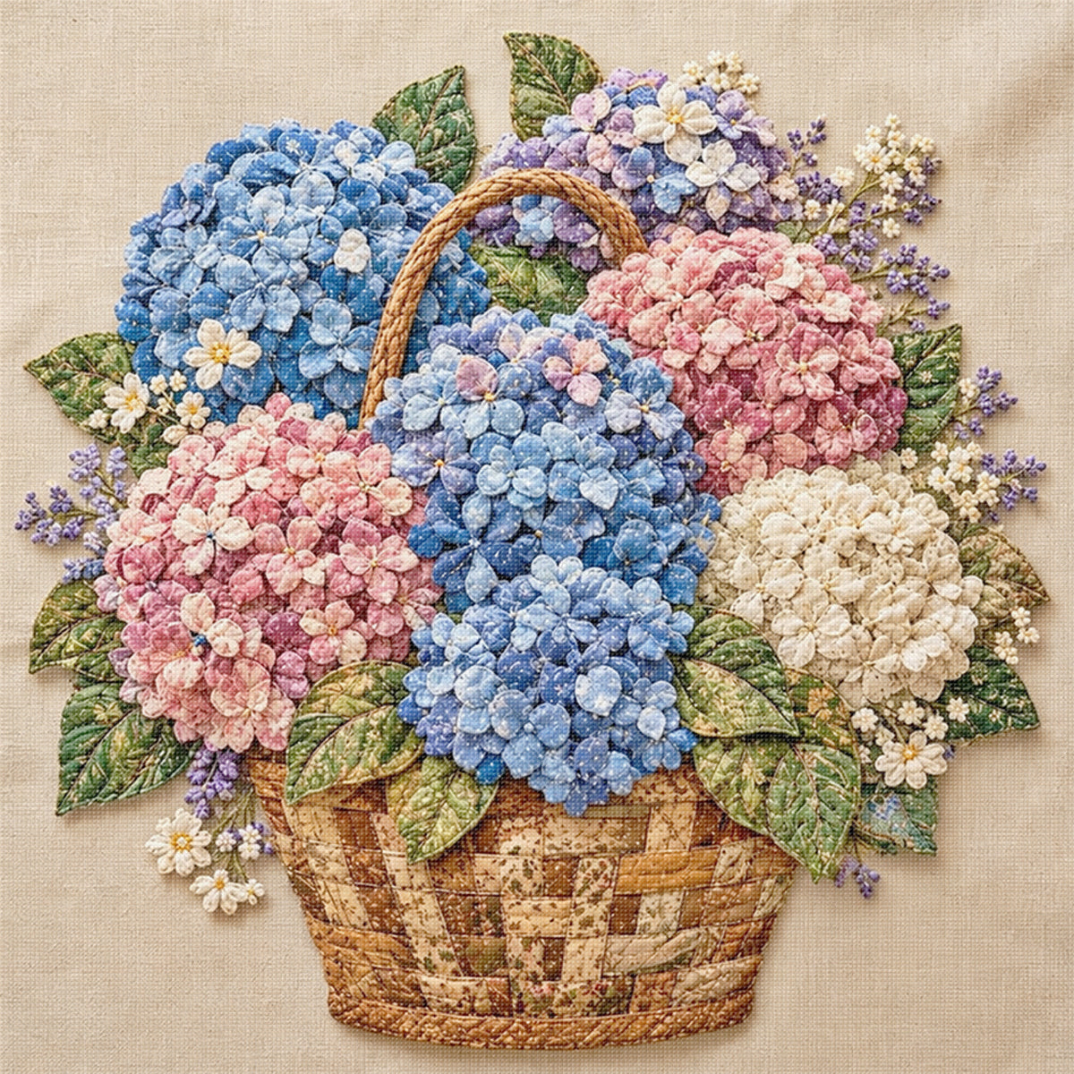 Hydrangea Basket - Full 11CT Stamped Cross Stitch 45x45CM - Huacan
