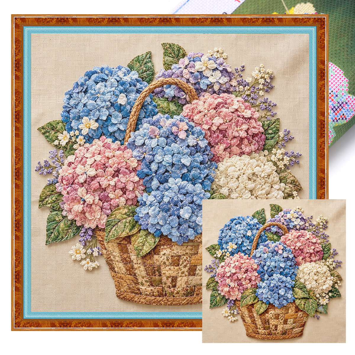 Hydrangea Basket - Full 11CT Stamped Cross Stitch 45x45CM - Huacan