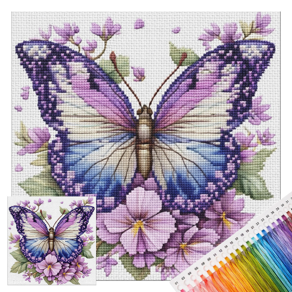 Lavendelschmetterling – Vollständiges 11CT gestempeltes Kreuzstich-Set 45x45CM – Huacan