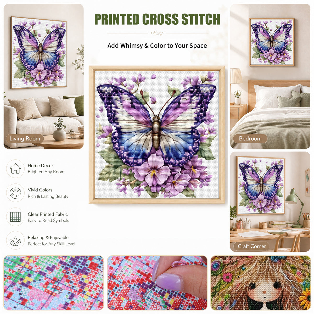 Lavendelschmetterling – Vollständiges 11CT gestempeltes Kreuzstich-Set 45x45CM – Huacan