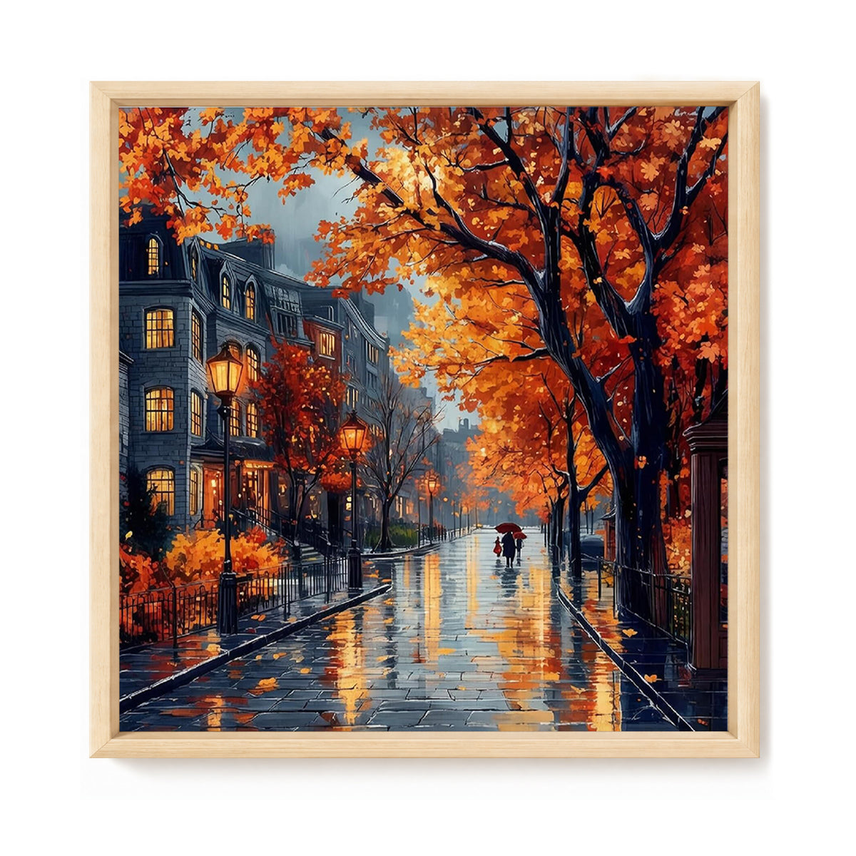 Herbstregen Wutong-Straße - Vollständiges 11CT Stempel-Kreuzstich-Set 45x45CM - Huacan