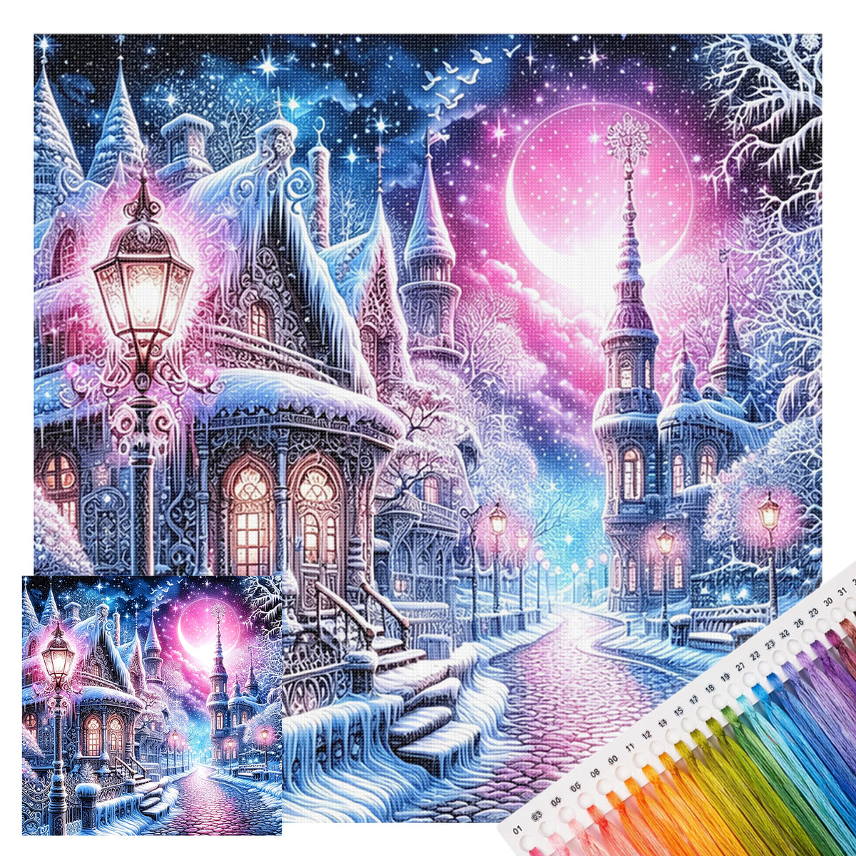 Ice Magic Castle - Full 11CT Stamped Cross Stitch 45x45CM - Huacan