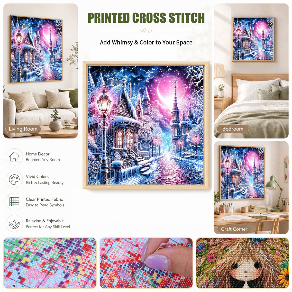 Ice Magic Castle - Full 11CT Stamped Cross Stitch 45x45CM - Huacan