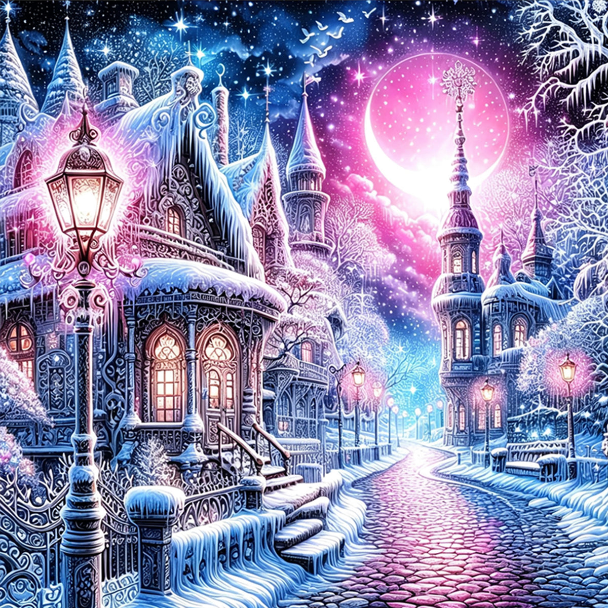 Ice Magic Castle - Full 11CT Stamped Cross Stitch 45x45CM - Huacan