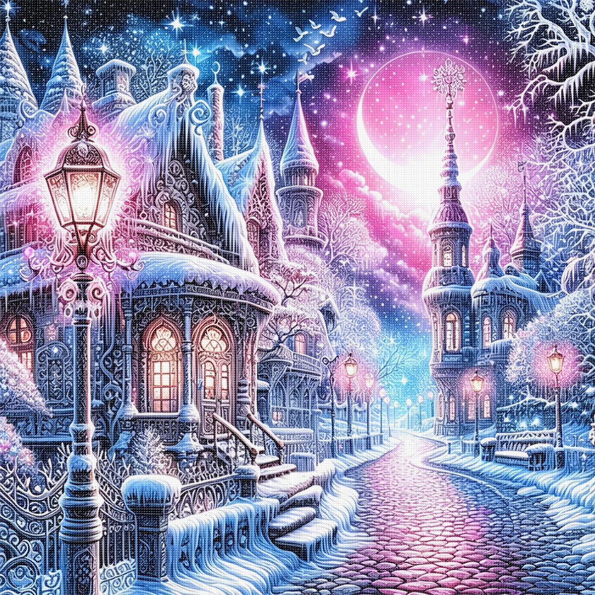 Ice Magic Castle - Full 11CT Stamped Cross Stitch 45x45CM - Huacan