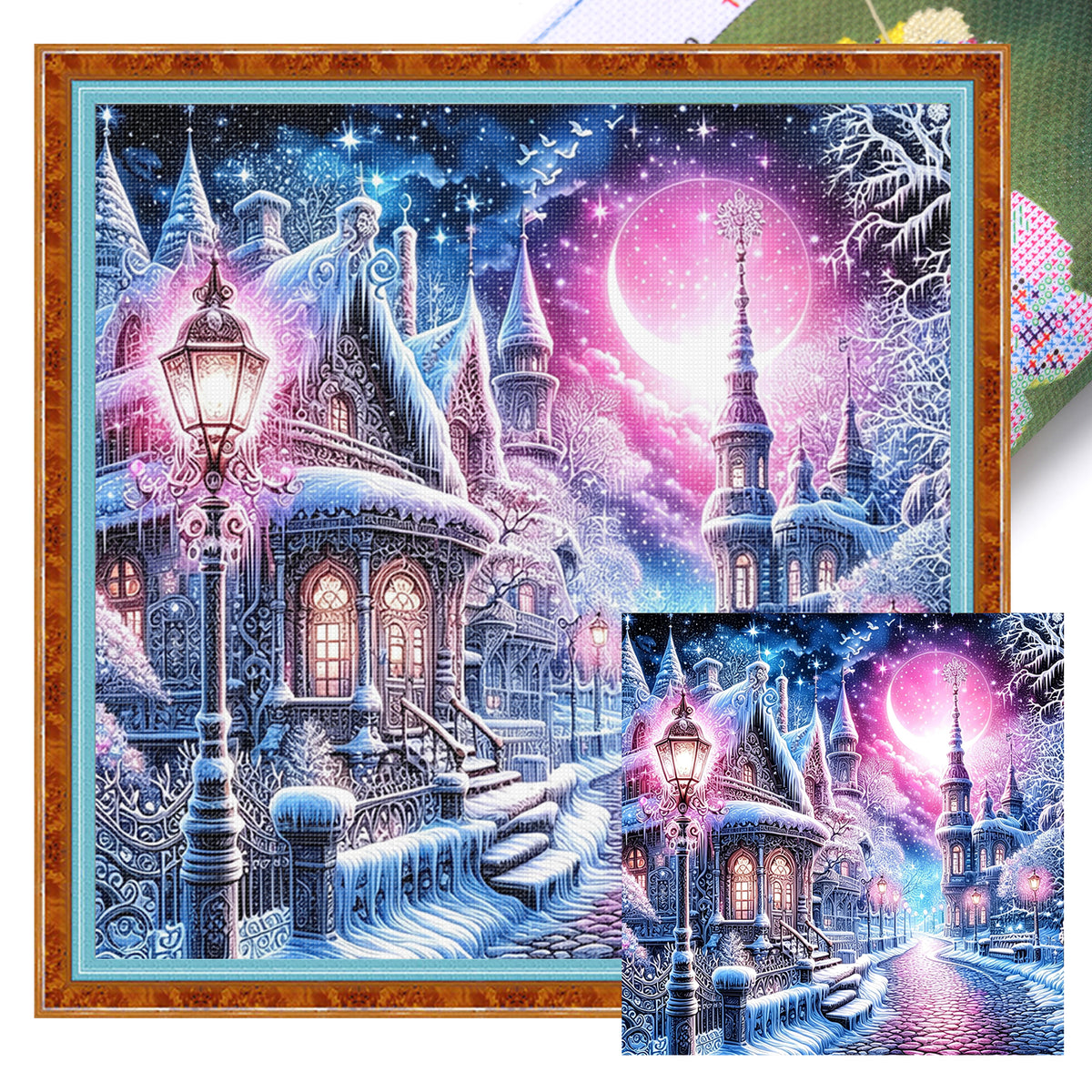 Ice Magic Castle - Full 11CT Stamped Cross Stitch 45x45CM - Huacan