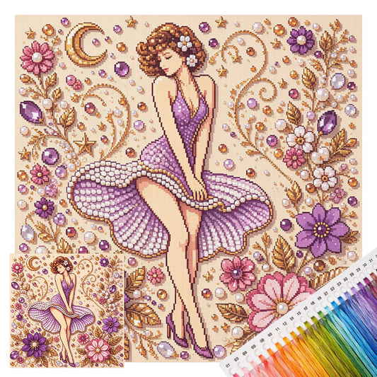 Flower Moon Lady - Vollständiges 14CT gestempeltes Kreuzstich-Set 30x30CM - Huacan