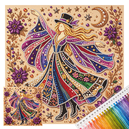 Sternenfarben-Hexe – Vollständiges 14CT-Stempel-Kreuzstich-Set 30x30CM – Huacan
