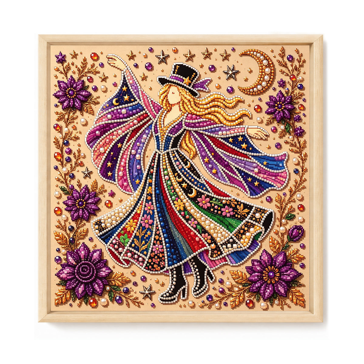 Sternenfarben-Hexe – Vollständiges 14CT-Stempel-Kreuzstich-Set 30x30CM – Huacan