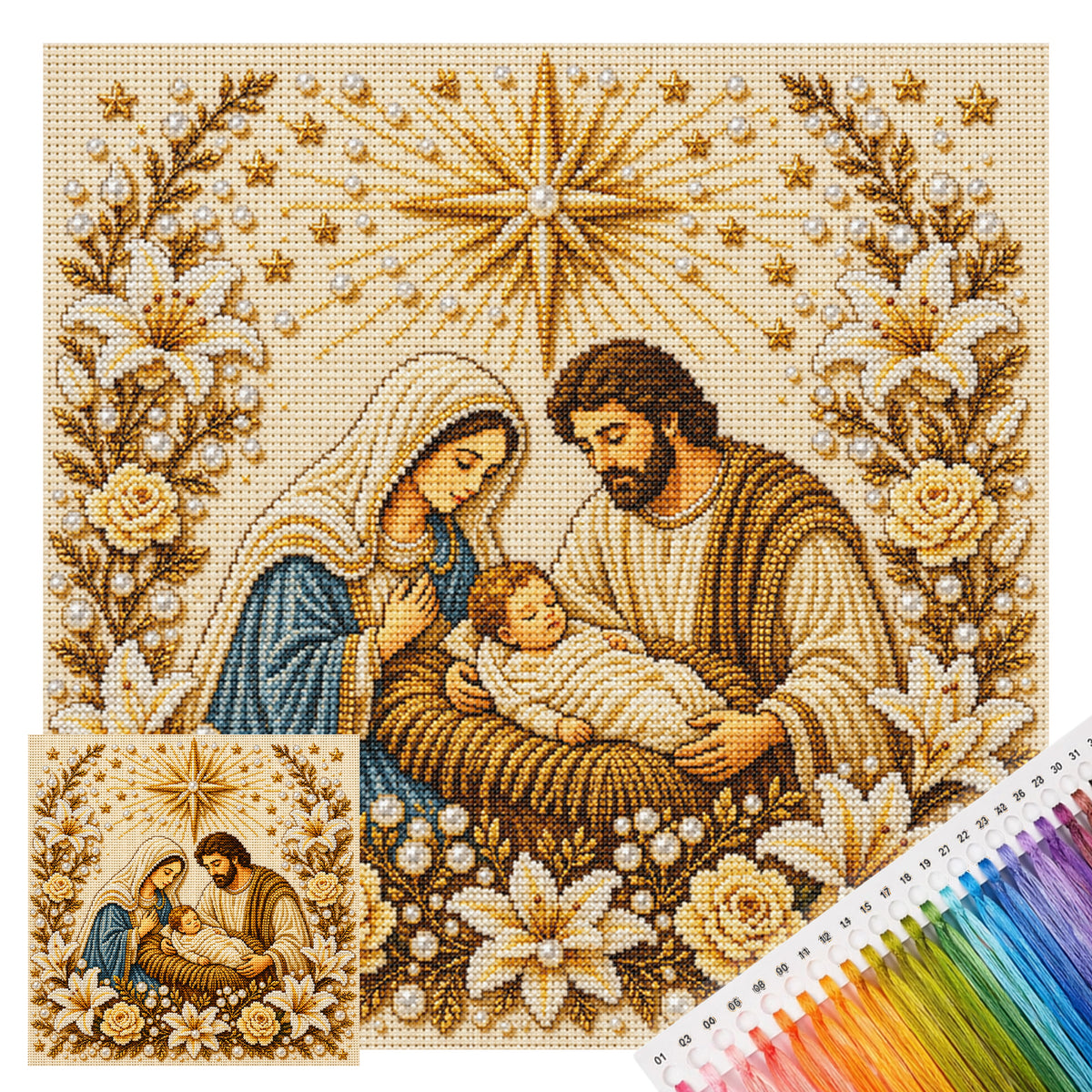 Heilige Familie - Vollständiges 14CT gestempeltes Kreuzstich-Set 30x30CM - Huacan