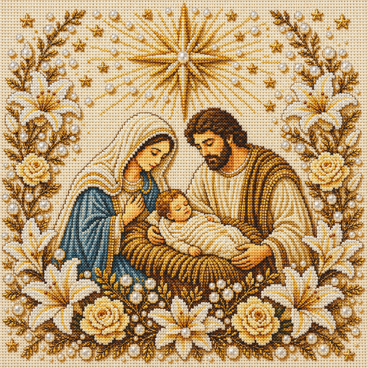 Heilige Familie - Vollständiges 14CT gestempeltes Kreuzstich-Set 30x30CM - Huacan