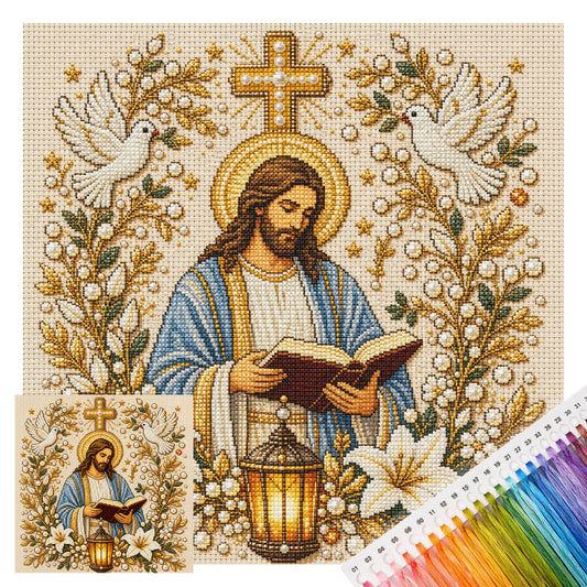 Heiliges Licht Jesus - Vollständiges 14CT gestempeltes Kreuzstich-Set 30x30CM - Huacan