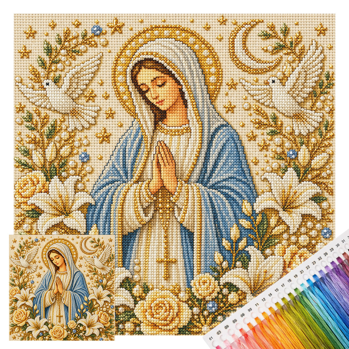 Pure White Virgin Mary - Full 14CT Stamped Cross Stitch 30x30CM - Huacan
