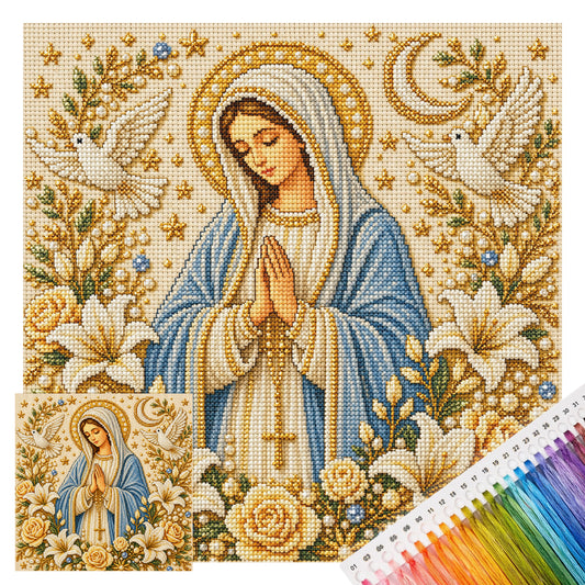 Reinweiße Jungfrau Maria - Vollständiges 14CT Stempel-Kreuzstich-Set 30x30CM - Huacan