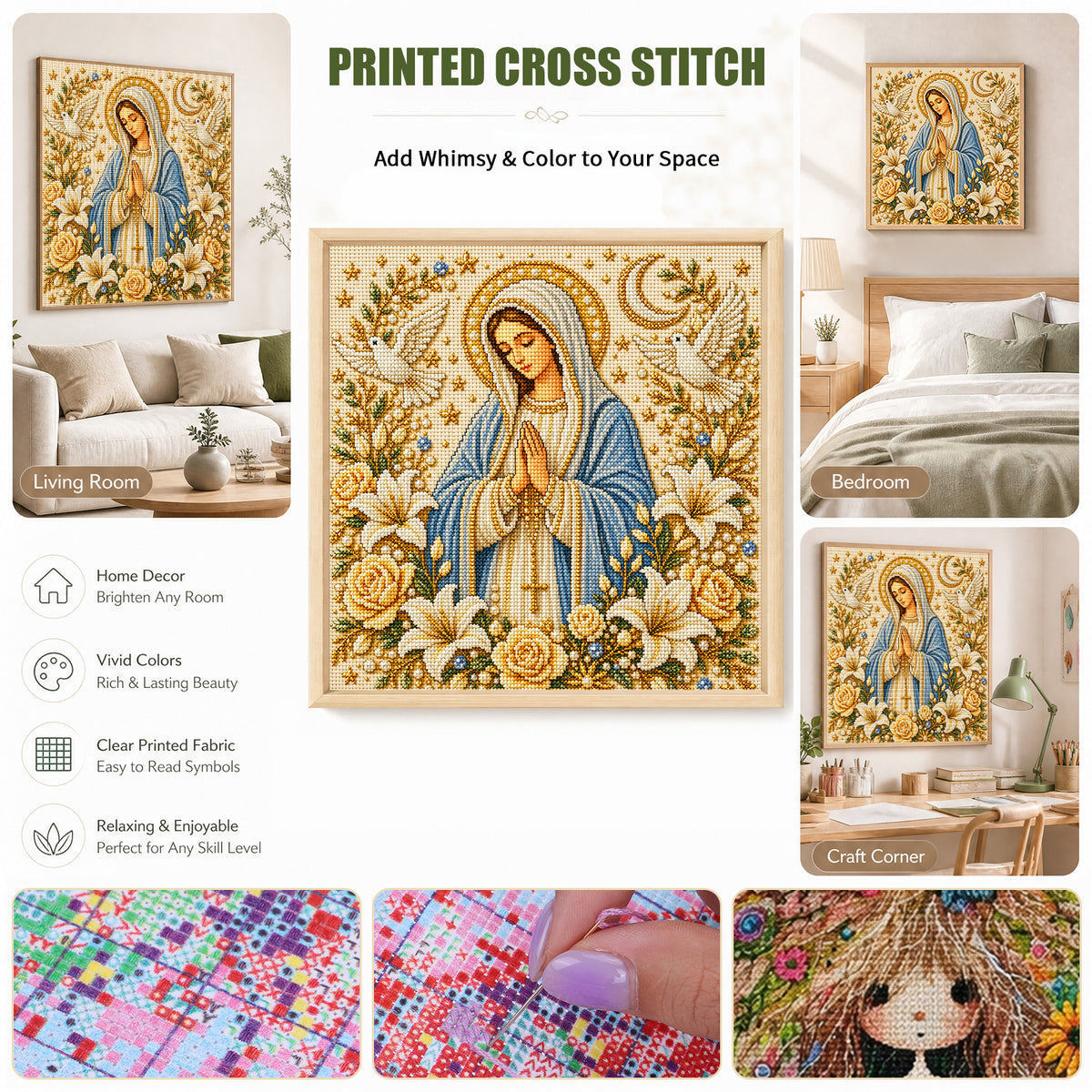 Pure White Virgin Mary - Full 14CT Stamped Cross Stitch 30x30CM - Huacan