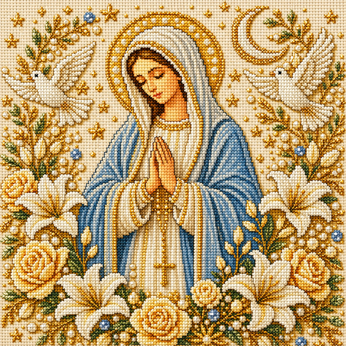 Pure White Virgin Mary - Full 14CT Stamped Cross Stitch 30x30CM - Huacan