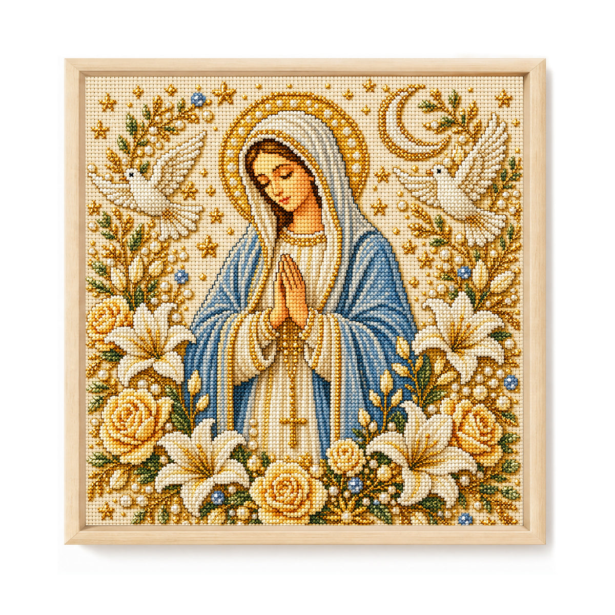 Pure White Virgin Mary - Full 14CT Stamped Cross Stitch 30x30CM - Huacan