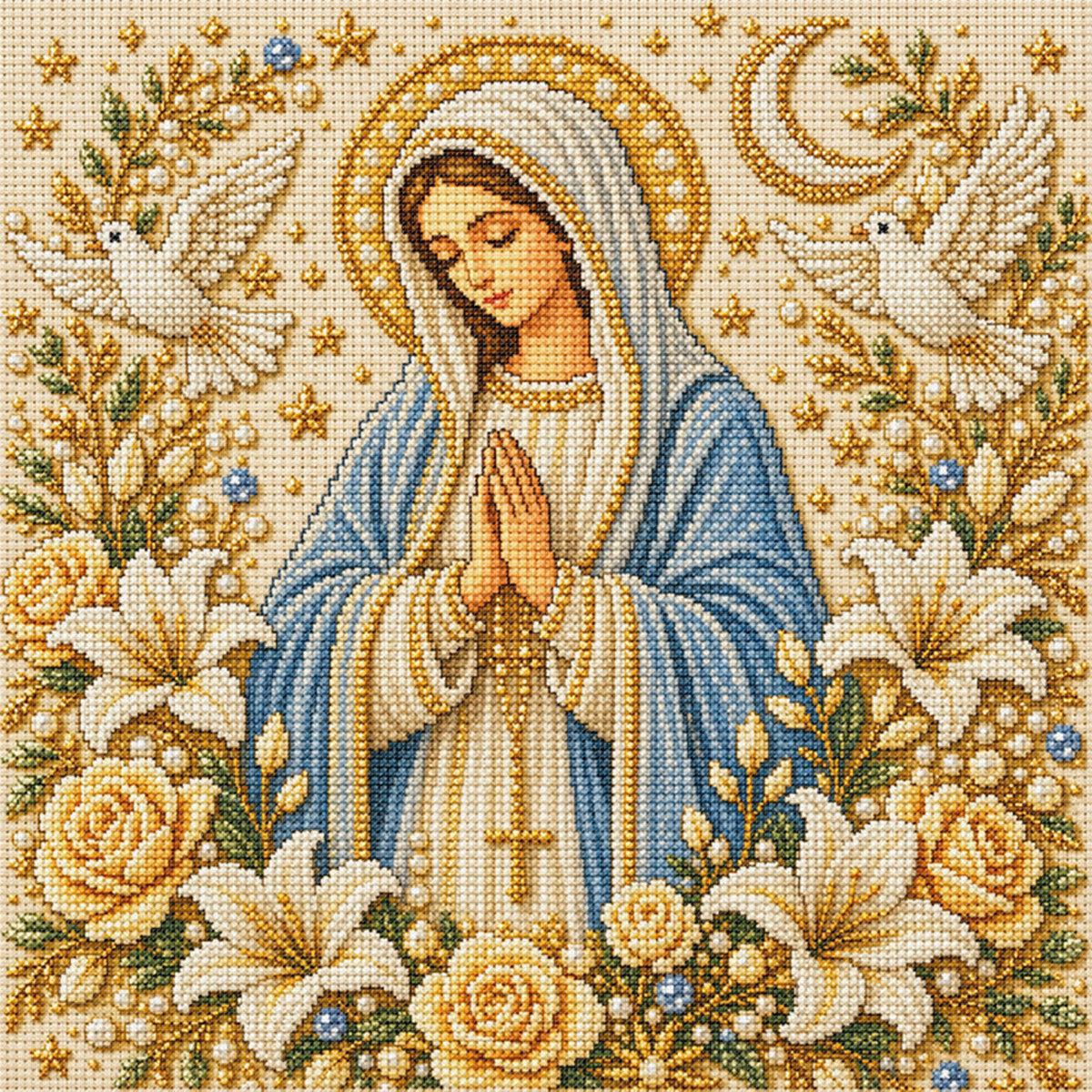 Pure White Virgin Mary - Full 14CT Stamped Cross Stitch 30x30CM - Huacan
