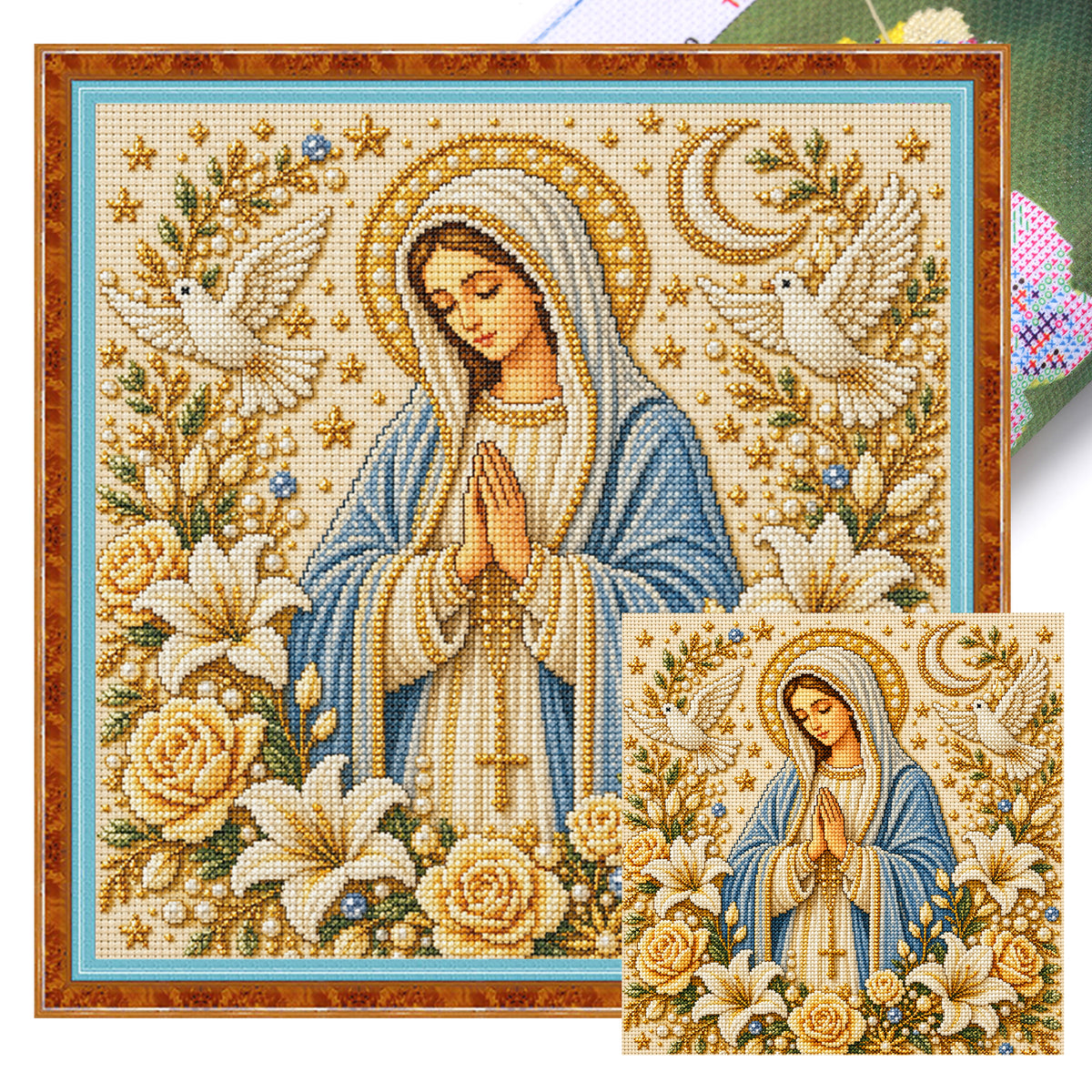 Pure White Virgin Mary - Full 14CT Stamped Cross Stitch 30x30CM - Huacan