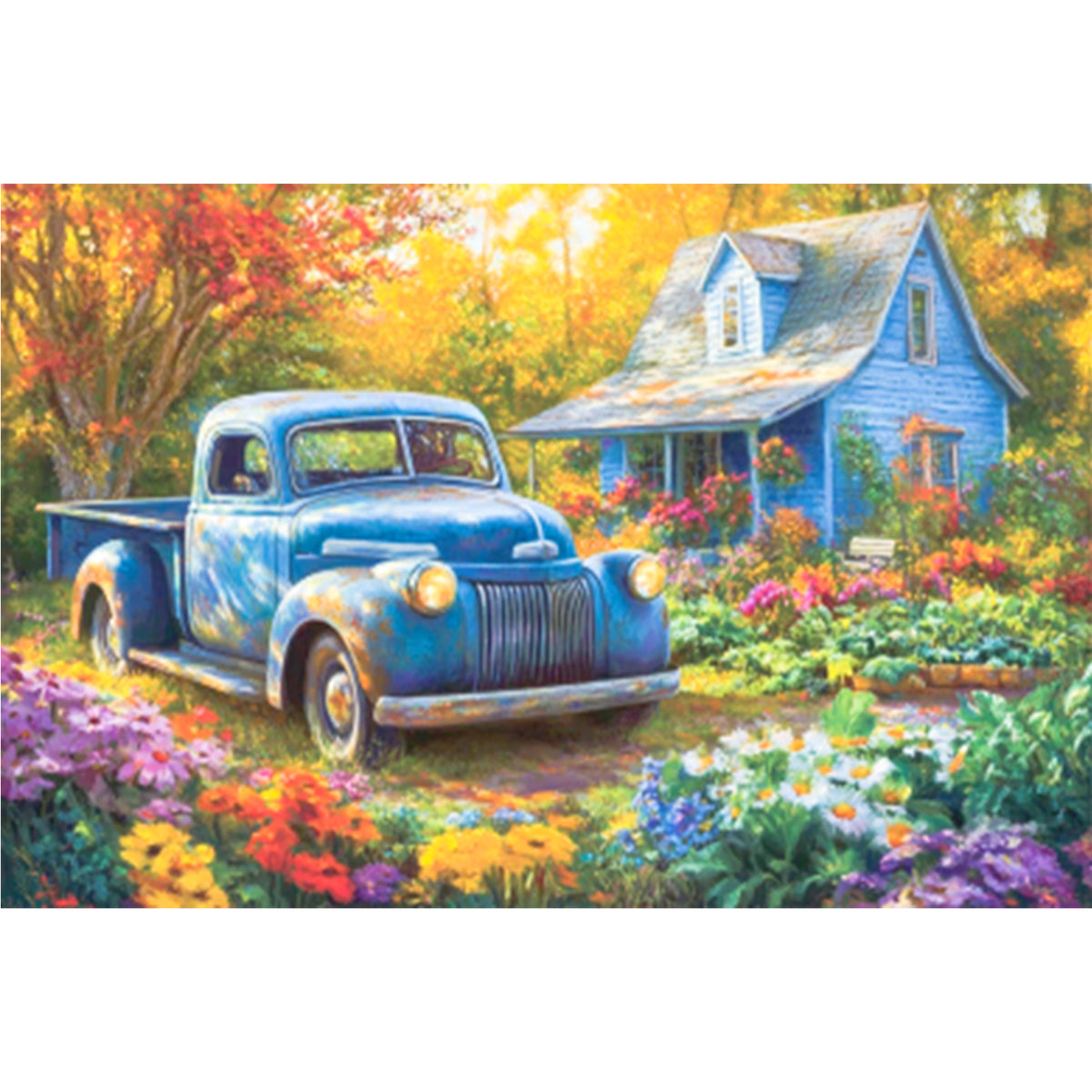 Vintage-Truck Landhaus - Vollständiges 11CT gestempeltes Kreuzstich-Set 45x30CM - Huacan