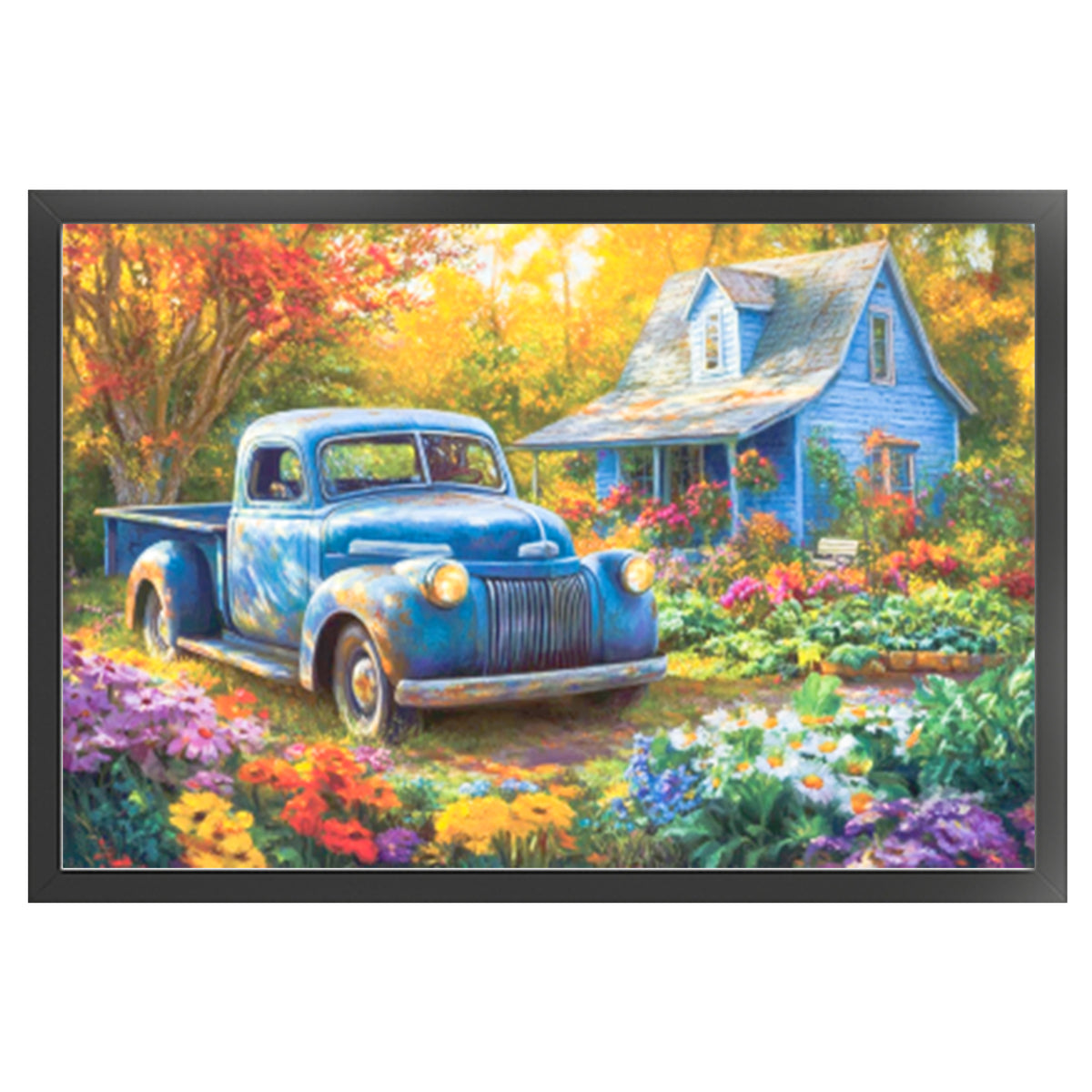 Vintage-Truck Landhaus - Vollständiges 11CT gestempeltes Kreuzstich-Set 45x30CM - Huacan
