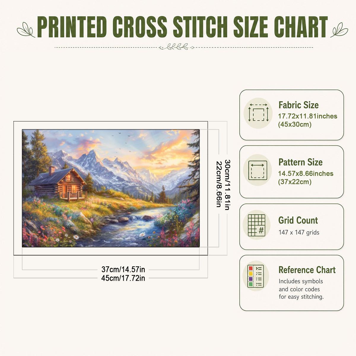 Mountain Cabin Sunset Scenery - Full 11CT Stamped Cross Stitch 45x30CM - Huacan