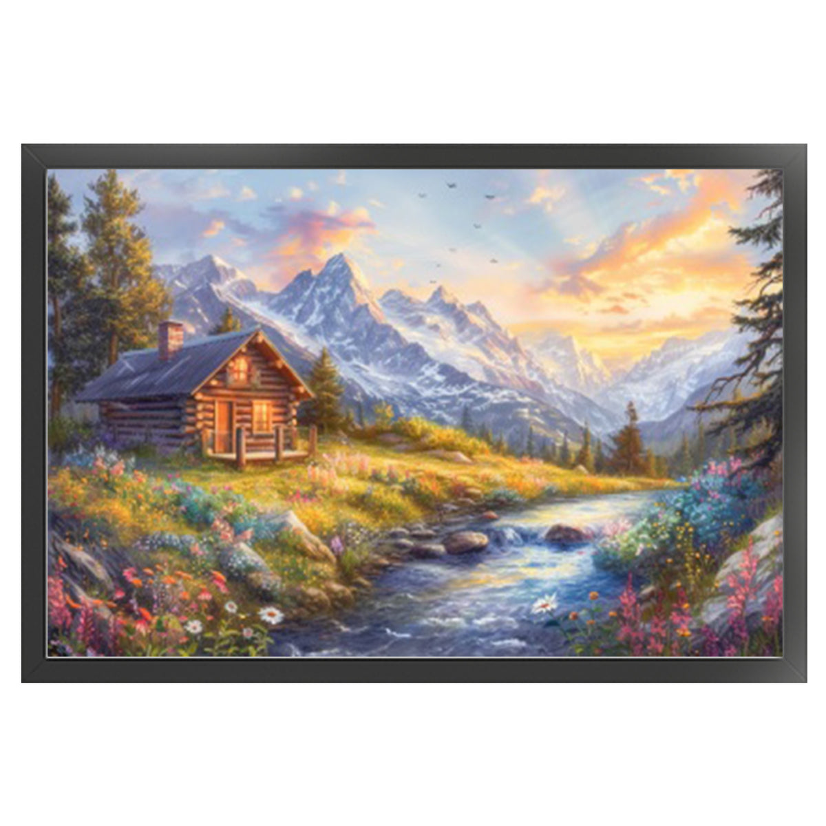 Mountain Cabin Sunset Scenery - Full 11CT Stamped Cross Stitch 45x30CM - Huacan