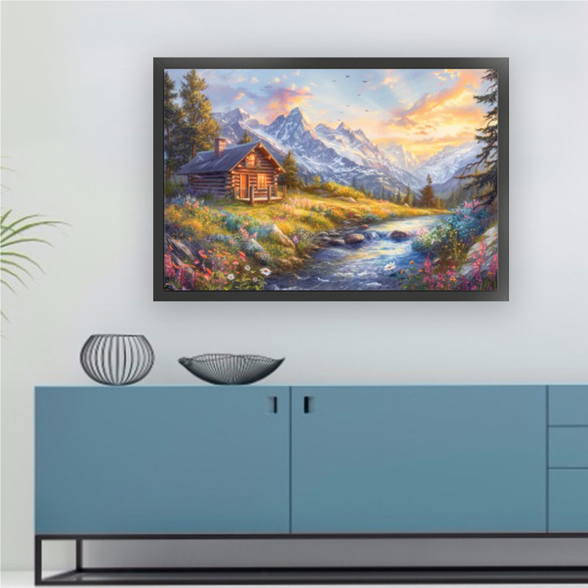 Mountain Cabin Sunset Scenery - Full 11CT Stamped Cross Stitch 45x30CM - Huacan