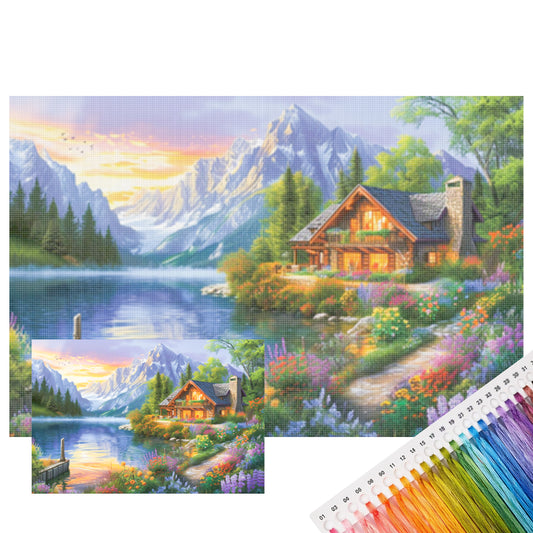 Naturlandschaft am Seeufer – Vollständiges 11CT gestempeltes Kreuzstich-Set 45x30 cm – Huacan