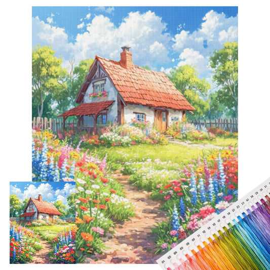 Gartenhaus ländliche Szenerie - Vollständiges 11CT gestempeltes Kreuzstich-Set 40x50CM - Huacan