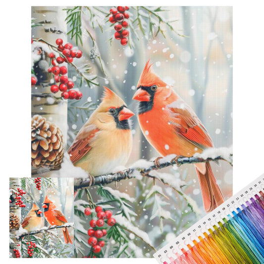 Nördlicher Kardinal im Winterwald – Komplettes 11CT Stempel-Kreuzstichset 40x50 cm – Huacan