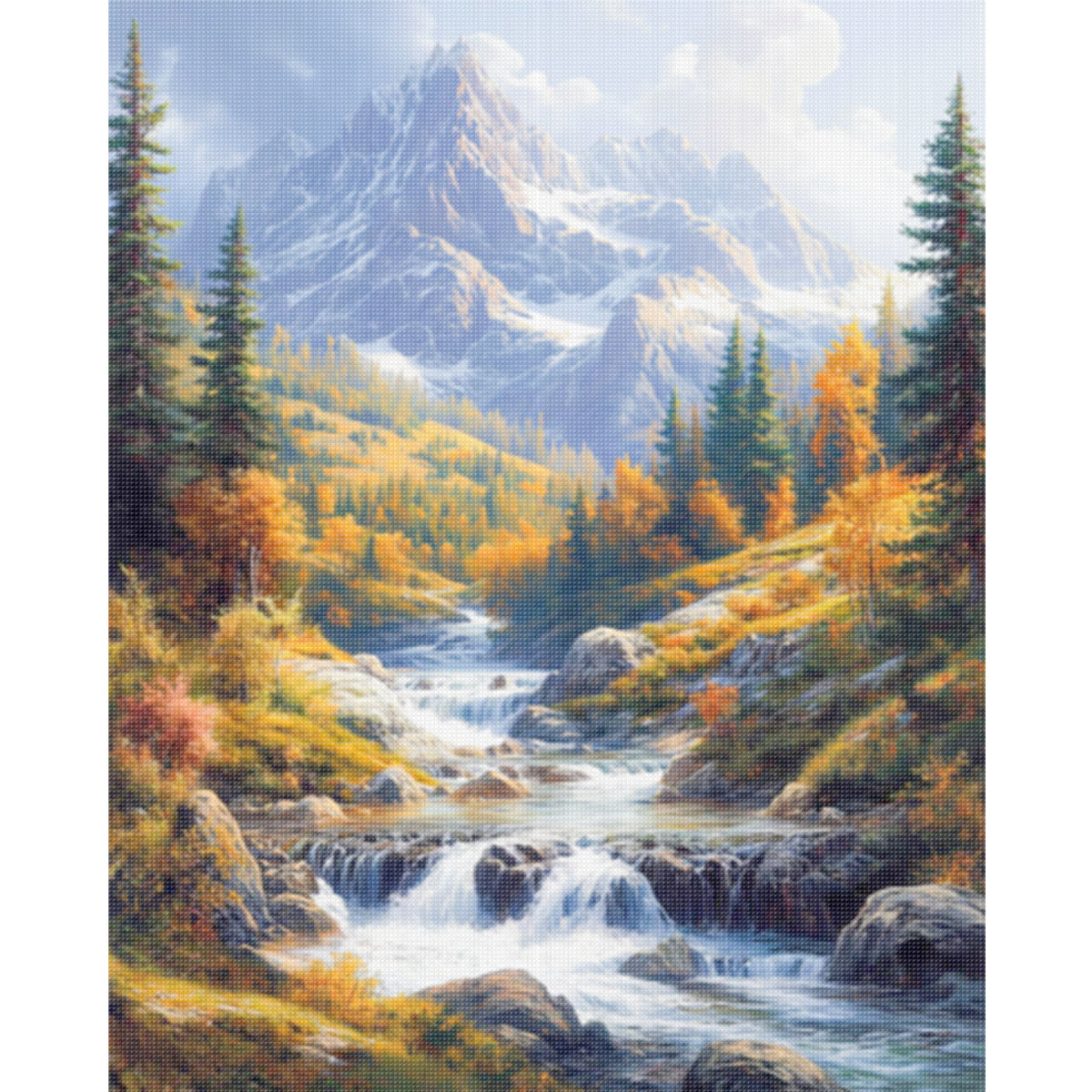 Herbstliche Gebirgsbach-Landschaft - Vollständiges 11CT gestempeltes Kreuzstich-Set 40x50CM - Huacan