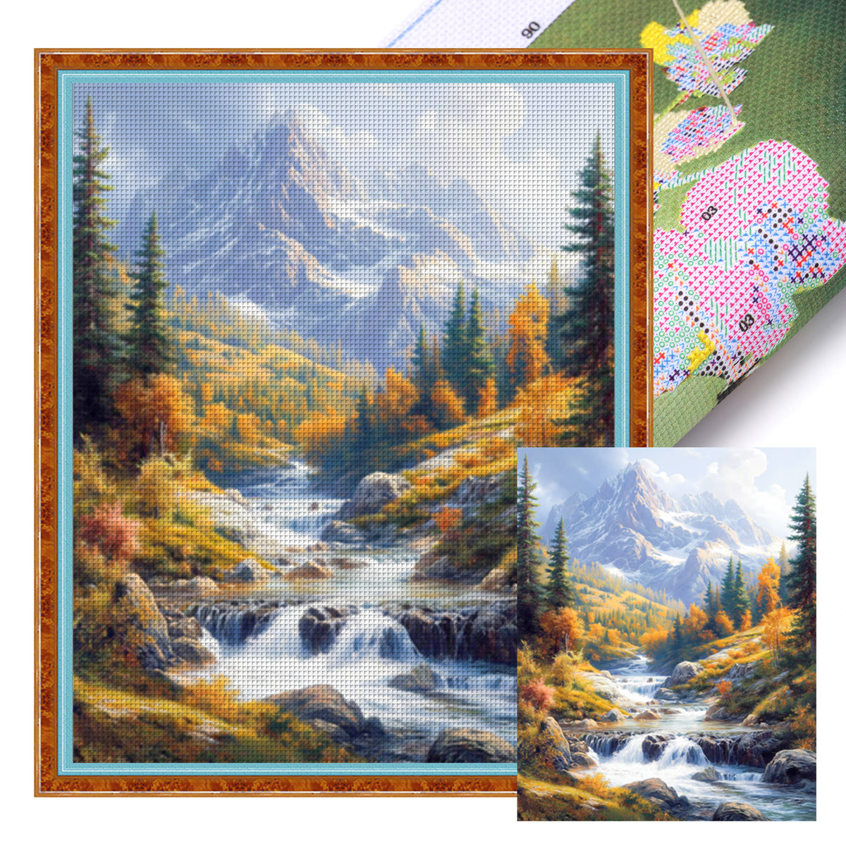 Herbstliche Gebirgsbach-Landschaft - Vollständiges 11CT gestempeltes Kreuzstich-Set 40x50CM - Huacan