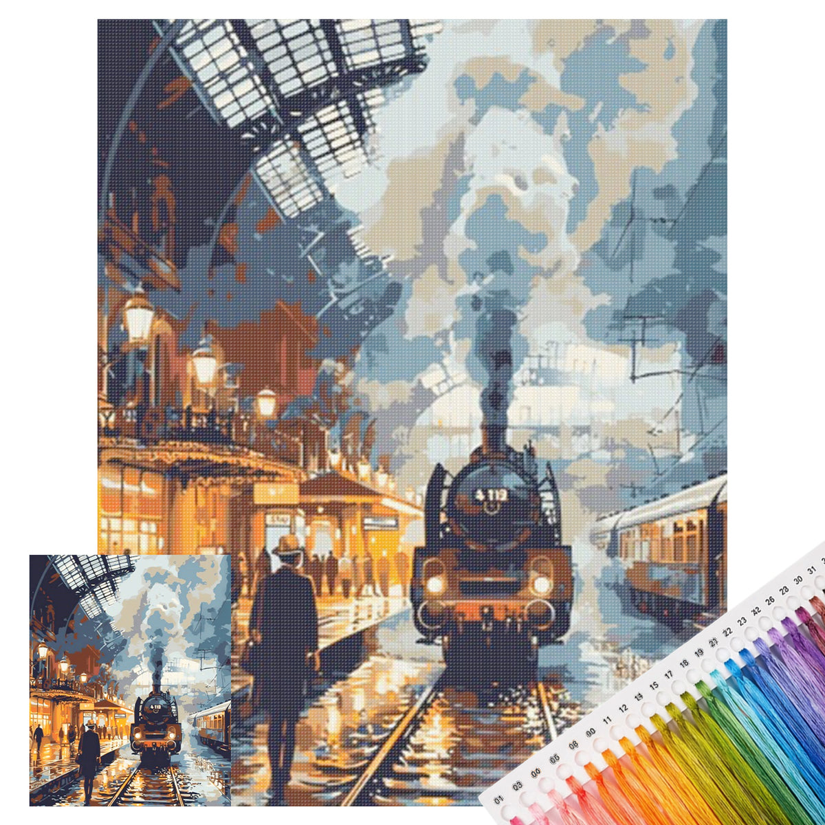 Vintage Train Town - Full 11CT Stamped Cross Stitch 40x50CM - Huacan