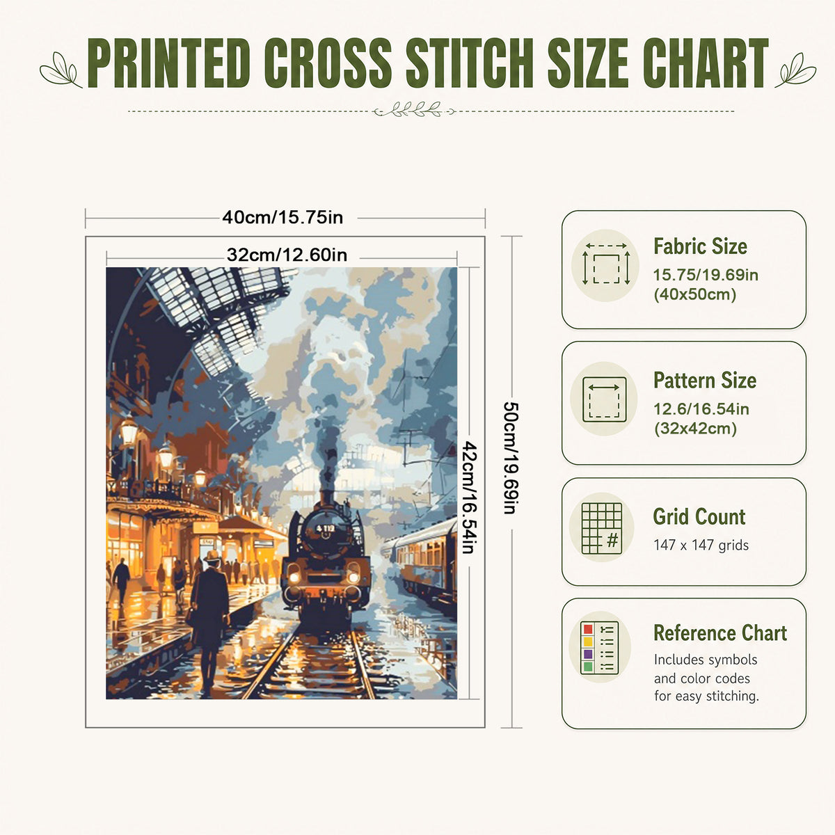 Vintage Train Town - Full 11CT Stamped Cross Stitch 40x50CM - Huacan