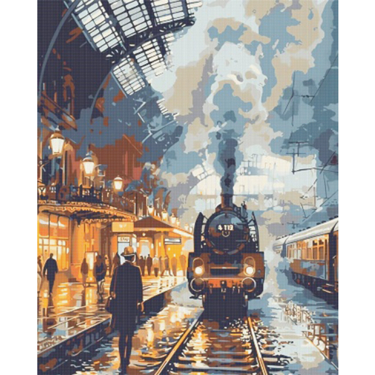 Vintage Train Town - Full 11CT Stamped Cross Stitch 40x50CM - Huacan