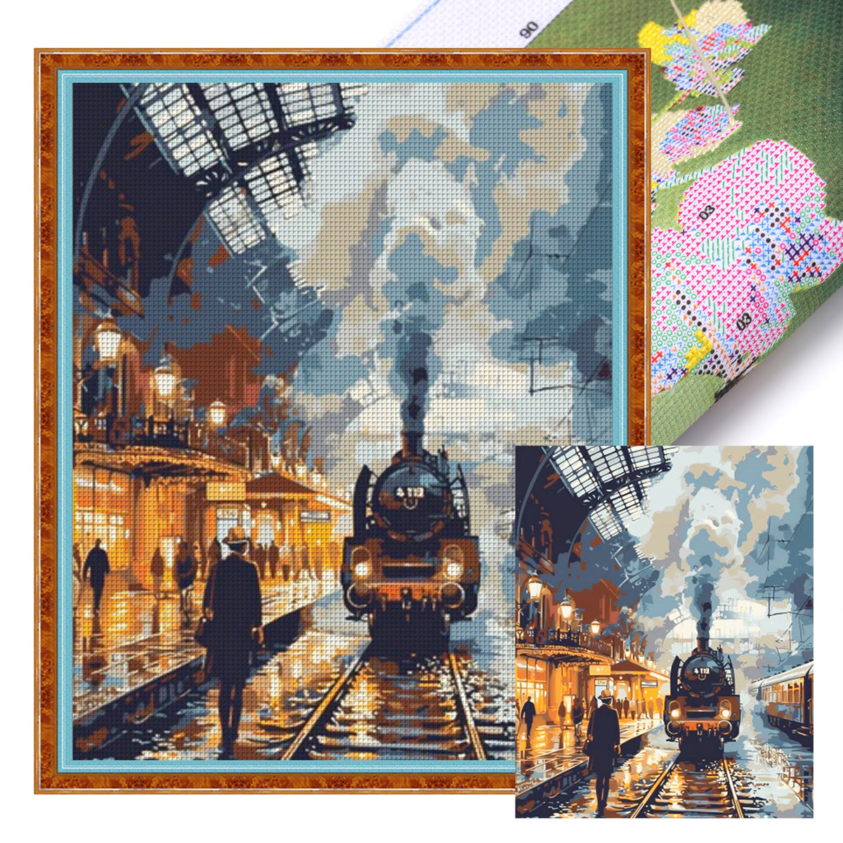 Vintage Train Town - Full 11CT Stamped Cross Stitch 40x50CM - Huacan