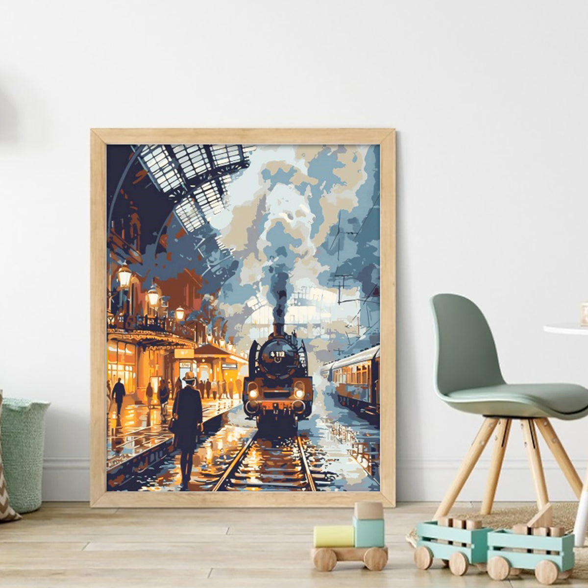 Vintage Train Town - Full 11CT Stamped Cross Stitch 40x50CM - Huacan