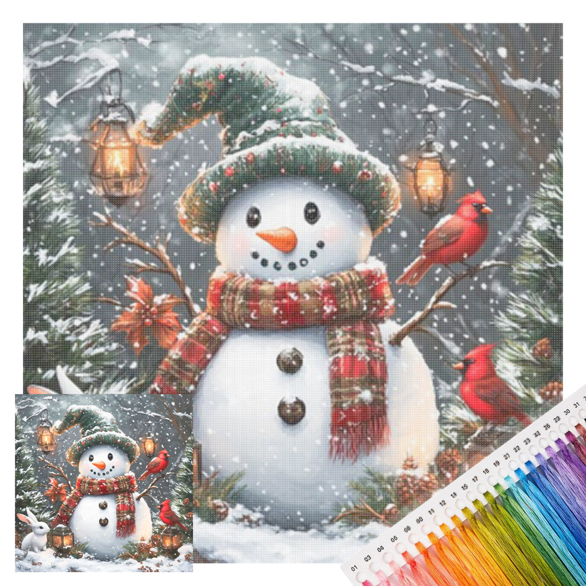 Snowman Winter Snow Scenery - Full 11CT Stamped Cross Stitch 45x45CM - Huacan