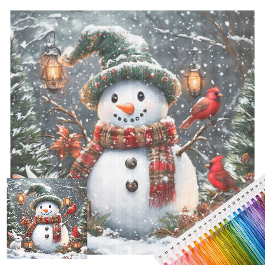 Schneemann Winter Schneelandschaft - Vollständiges 11CT gestempeltes Kreuzstich-Set 45x45CM - Huacan