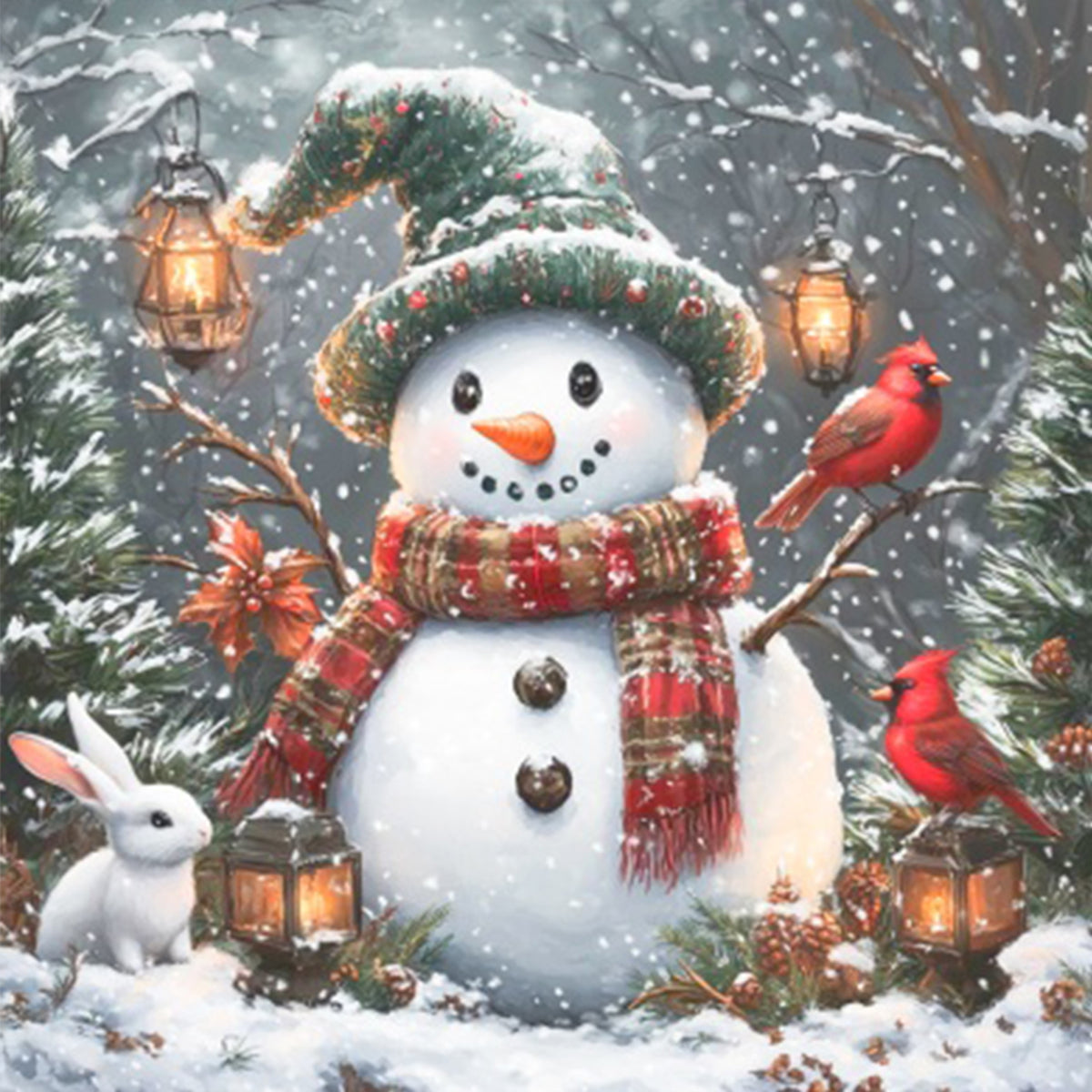 Snowman Winter Snow Scenery - Full 11CT Stamped Cross Stitch 45x45CM - Huacan